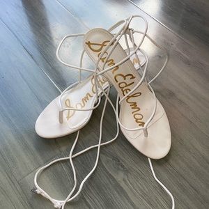 Sam Edelman white kitten heels with ties